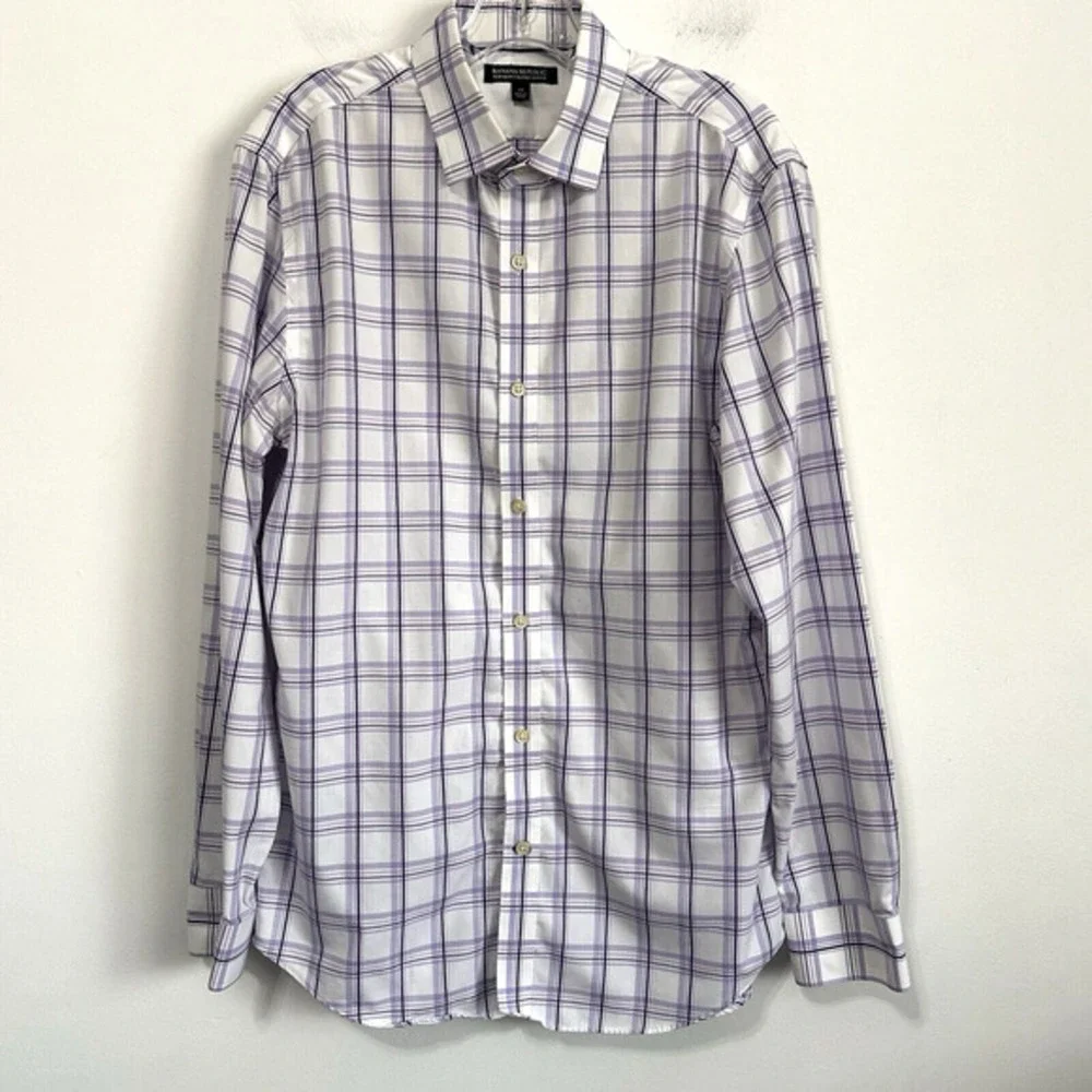 Banana Republic Mens Shirt M Long Sleeve Non Iron Tailored‎ Slim Fit Purple Work